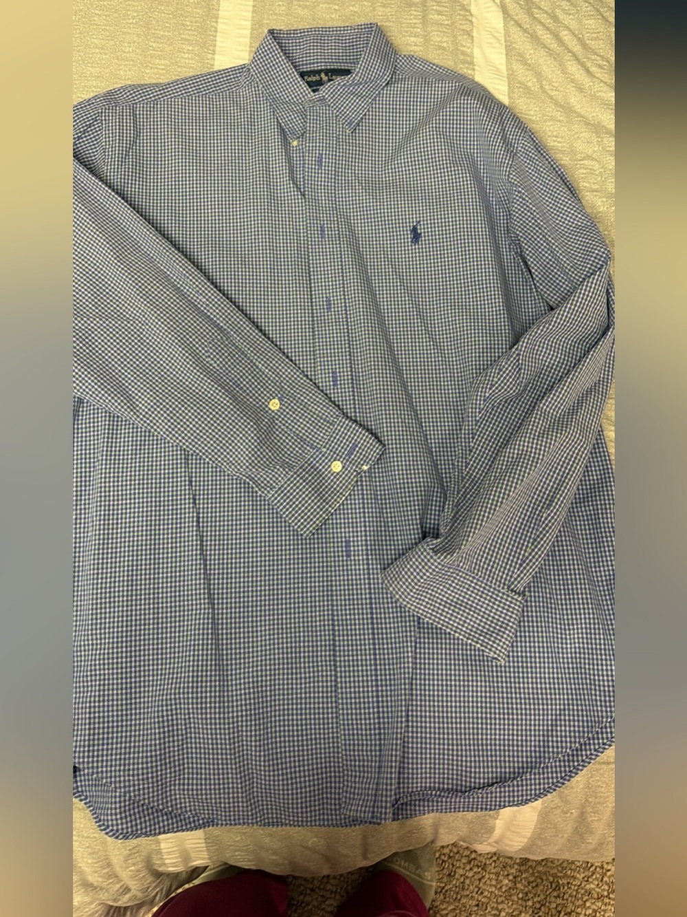 Ralph Lauren Blue and White Gingham Button-Down Shirt